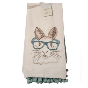 Cynthia Rowley Set of two Kitchen Towels Bunny with Glasses NWT Teal Blue/green